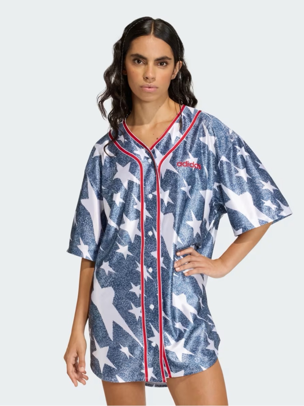adidas Women’s Blue Star-Print Swim Cover-Up with Red Trim